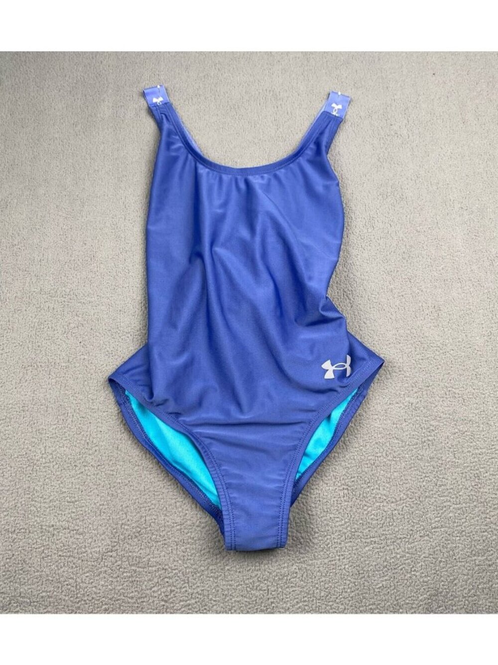 Under Armour UA Girl's Racer 1 Piece Racerback Swimsuit Light Blue Size 8